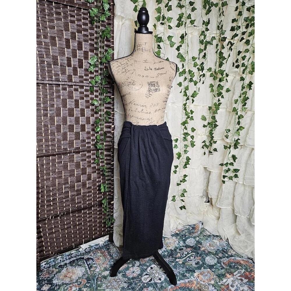 Free People Black Midi Pencil Skirt with Draped Detail